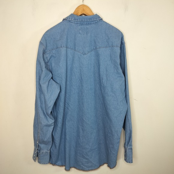 Wrangler Cowboy Cut Western Work Shirt Classic Fit Pearl Snap Denim - Picture 8 of 12